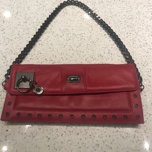 Versus Versace red leather handbag w/chain strap.